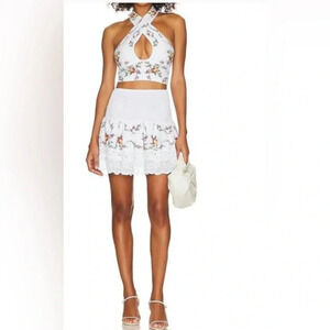 NEW PLACE NATIONALE le sarrau mini skirt in white embroirdery
